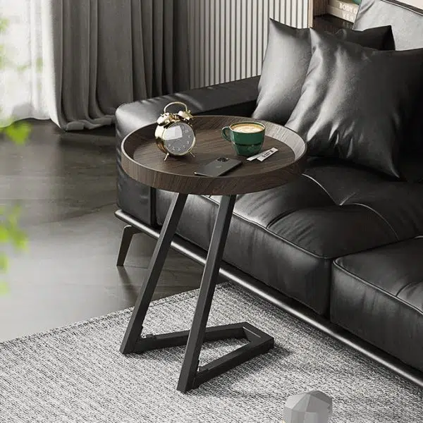 Contemporary Creative Round Solid Wood Stainless Steel Side Table For Living Room - Image 9
