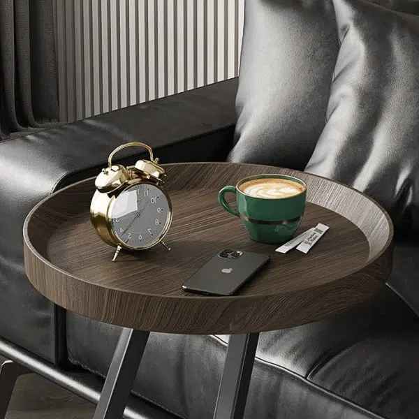 Contemporary Creative Round Solid Wood Stainless Steel Side Table For Living Room - Image 6