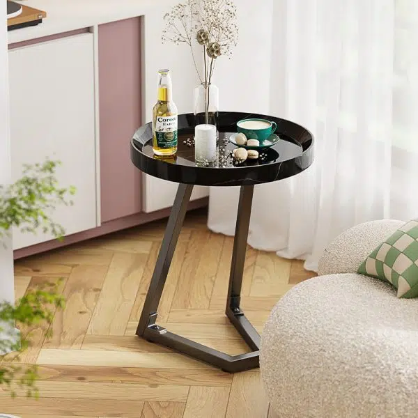 Contemporary Creative Round Solid Wood Stainless Steel Side Table For Living Room - Image 12