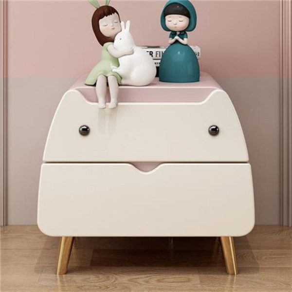Contemporary Creative Kids Cartoon Cat Solid Wood Carbon Steel Microfiber Leather Nightstand 2-Drawer For Bedroom - Image 16