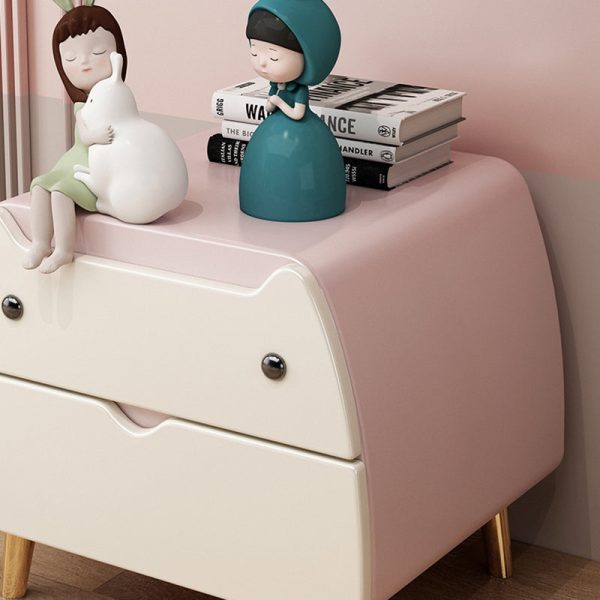 Contemporary Creative Kids Cartoon Cat Solid Wood Carbon Steel Microfiber Leather Nightstand 2-Drawer For Bedroom - Image 4