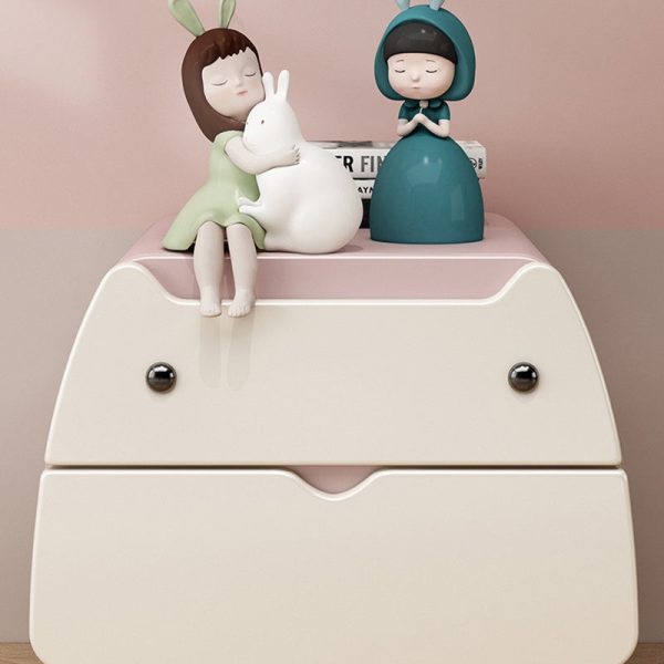 Contemporary Creative Kids Cartoon Cat Solid Wood Carbon Steel Microfiber Leather Nightstand 2-Drawer For Bedroom - Image 7
