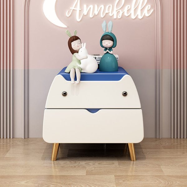 Contemporary Creative Kids Cartoon Cat Solid Wood Carbon Steel Microfiber Leather Nightstand 2-Drawer For Bedroom - Image 17