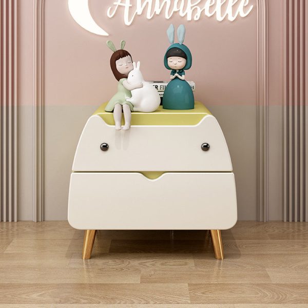 Contemporary Creative Kids Cartoon Cat Solid Wood Carbon Steel Microfiber Leather Nightstand 2-Drawer For Bedroom - Image 18