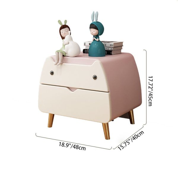 Contemporary Creative Kids Cartoon Cat Solid Wood Carbon Steel Microfiber Leather Nightstand 2-Drawer For Bedroom - Image 5