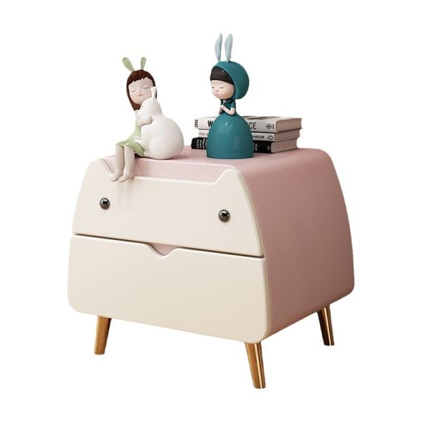 Contemporary Creative Kids Cartoon Cat Solid Wood Carbon Steel Microfiber Leather Nightstand 2-Drawer For Bedroom - Image 19