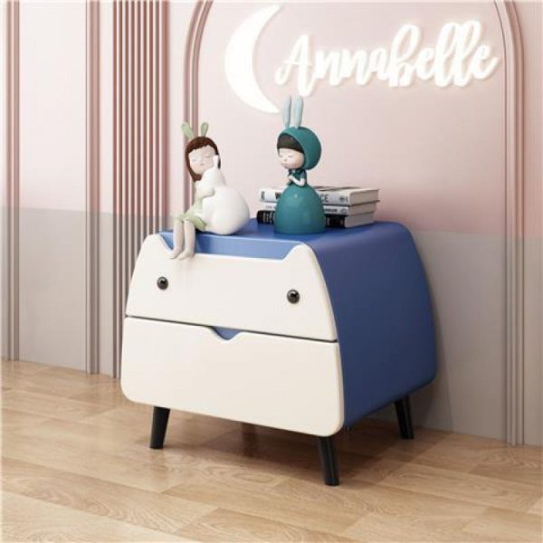 Contemporary Creative Kids Cartoon Cat Solid Wood Carbon Steel Microfiber Leather Nightstand 2-Drawer For Bedroom - Image 3