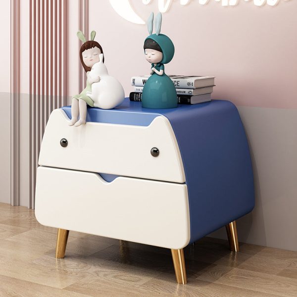 Contemporary Creative Kids Cartoon Cat Solid Wood Carbon Steel Microfiber Leather Nightstand 2-Drawer For Bedroom - Image 8