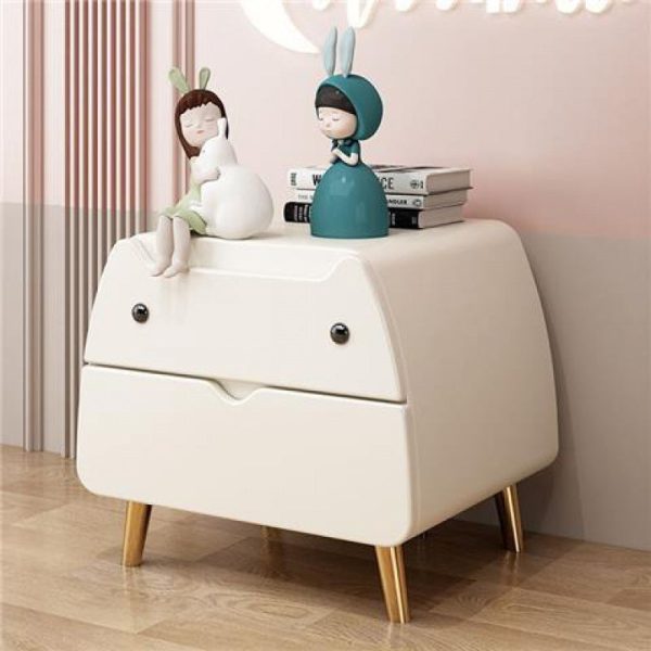 Contemporary Creative Kids Cartoon Cat Solid Wood Carbon Steel Microfiber Leather Nightstand 2-Drawer For Bedroom - Image 10