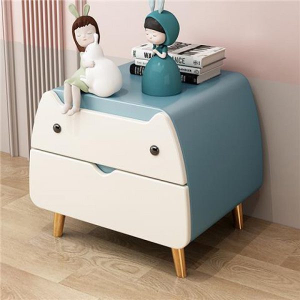 Contemporary Creative Kids Cartoon Cat Solid Wood Carbon Steel Microfiber Leather Nightstand 2-Drawer For Bedroom - Image 13
