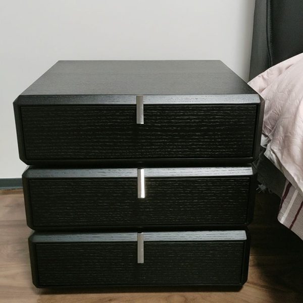 Contemporary Luxury Rectangular Solid Wood Nightstand 3-Drawer For Bedroom - Image 10