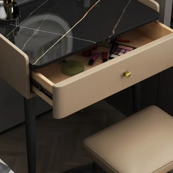 Contemporary Scandinavian Rectangular Rock Panel Microfiber Leather Carbon Steel Makeup Vanity 1-Drawer For Bedroom - Image 9