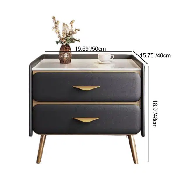 Contemporary Coastal Rectangular Rock Slab Solid Wood Metal Nightstand 2-Drawer For Bedroom - Image 4
