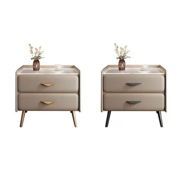 Contemporary Coastal Rectangular Rock Slab Solid Wood Metal Nightstand 2-Drawer For Bedroom - Image 8