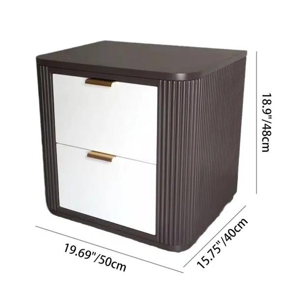 Contemporary Coastal Rectangular Solid Wood Metal Nightstand 2-Drawer For Bedroom - Image 4