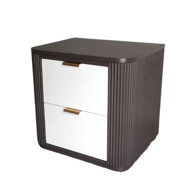 Contemporary Coastal Rectangular Solid Wood Metal Nightstand 2-Drawer For Bedroom - Image 9