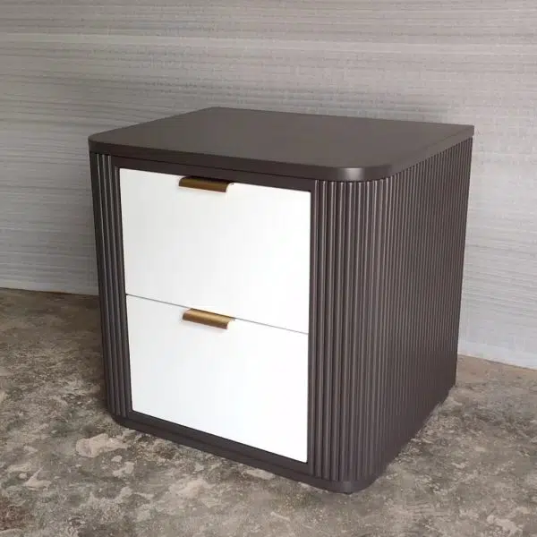 Contemporary Coastal Rectangular Solid Wood Metal Nightstand 2-Drawer For Bedroom - Image 2