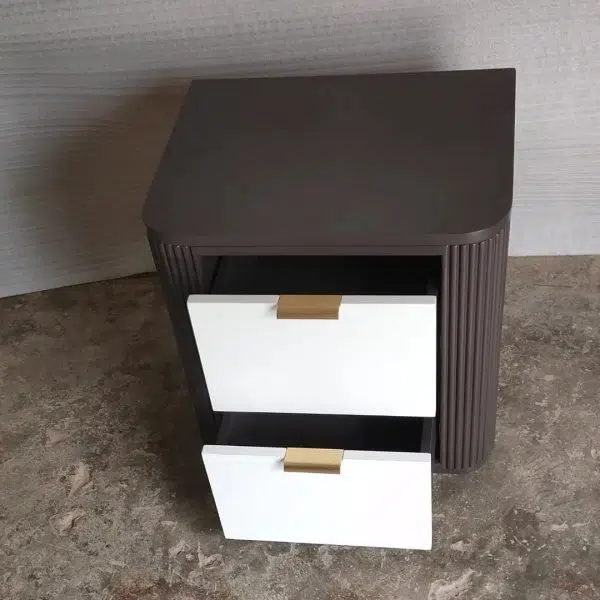 Contemporary Coastal Rectangular Solid Wood Metal Nightstand 2-Drawer For Bedroom - Image 3