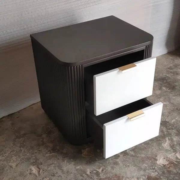 Contemporary Coastal Rectangular Solid Wood Metal Nightstand 2-Drawer For Bedroom - Image 7