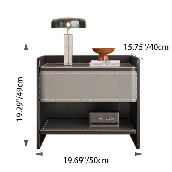 Contemporary Coastal Rectangular Solid Wood Saddle Leather Nightstand 1-Drawer For Bedroom - Image 4