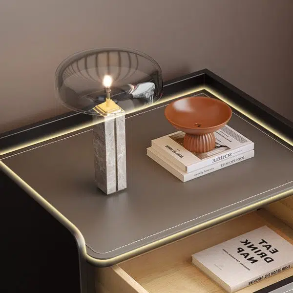 Contemporary Coastal Rectangular Solid Wood Saddle Leather Nightstand 1-Drawer For Bedroom - Image 7