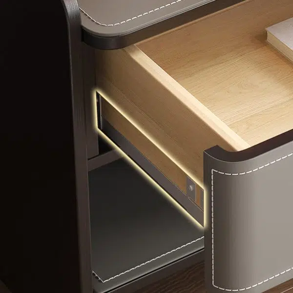 Contemporary Coastal Rectangular Solid Wood Saddle Leather Nightstand 1-Drawer For Bedroom - Image 5