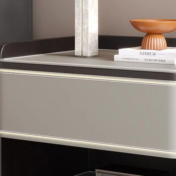 Contemporary Coastal Rectangular Solid Wood Saddle Leather Nightstand 1-Drawer For Bedroom - Image 6