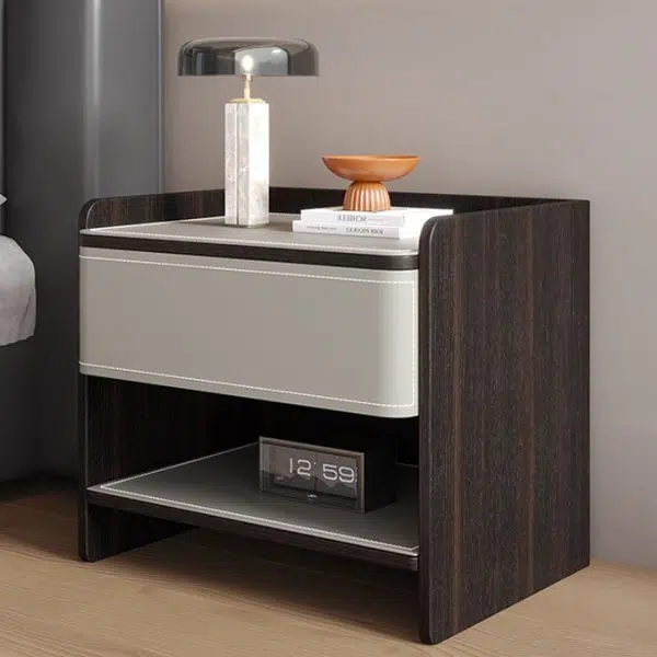 Contemporary Coastal Rectangular Solid Wood Saddle Leather Nightstand 1-Drawer For Bedroom - Image 13
