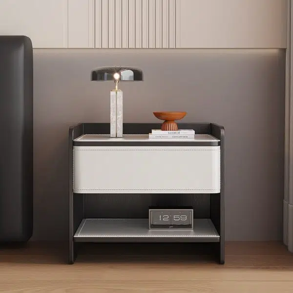 Contemporary Coastal Rectangular Solid Wood Saddle Leather Nightstand 1-Drawer For Bedroom - Image 19