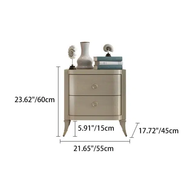 Contemporary Boho Rectangular Tabletop Solid Wood Copper Nightstand 2-Drawer For Bedroom - Image 4