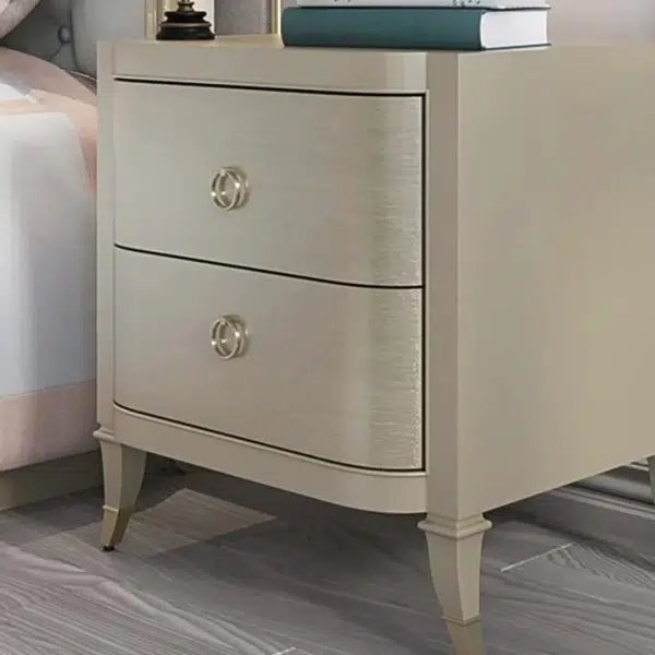 Contemporary Boho Rectangular Tabletop Solid Wood Copper Nightstand 2-Drawer For Bedroom - Image 6