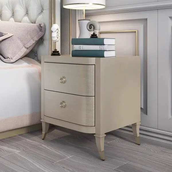 Contemporary Boho Rectangular Tabletop Solid Wood Copper Nightstand 2-Drawer For Bedroom - Image 10