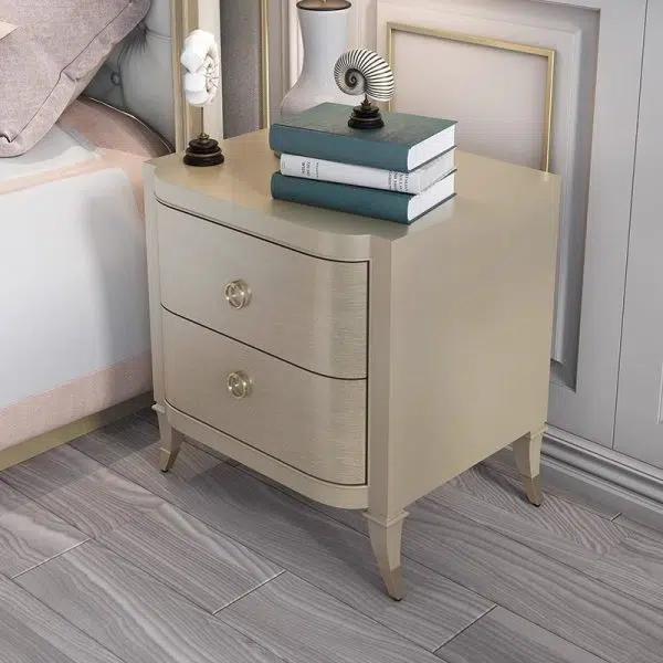 Contemporary Boho Rectangular Tabletop Solid Wood Copper Nightstand 2-Drawer For Bedroom - Image 11