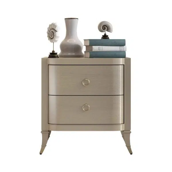 Contemporary Boho Rectangular Tabletop Solid Wood Copper Nightstand 2-Drawer For Bedroom - Image 12