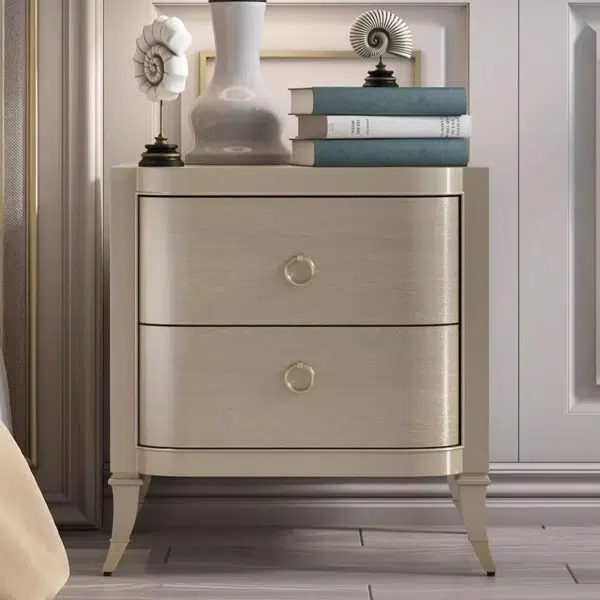 Contemporary Boho Rectangular Tabletop Solid Wood Copper Nightstand 2-Drawer For Bedroom - Image 9