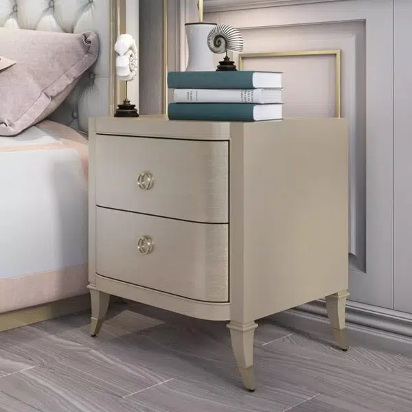 Contemporary Boho Rectangular Tabletop Solid Wood Copper Nightstand 2-Drawer For Bedroom - Image 2