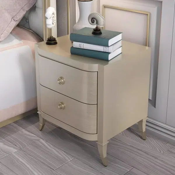 Contemporary Boho Rectangular Tabletop Solid Wood Copper Nightstand 2-Drawer For Bedroom - Image 3