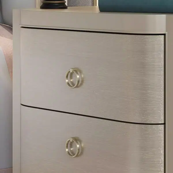 Contemporary Boho Rectangular Tabletop Solid Wood Copper Nightstand 2-Drawer For Bedroom - Image 5