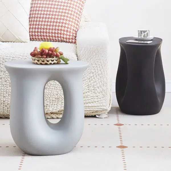 Contemporary Art Deco Hollow Design Oval Tabletop Plastic End Table For Living Room - Image 8