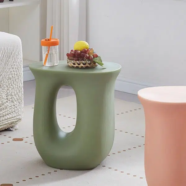 Contemporary Art Deco Hollow Design Oval Tabletop Plastic End Table For Living Room - Image 13