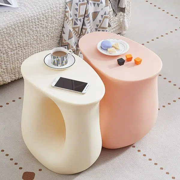 Contemporary Art Deco Hollow Design Oval Tabletop Plastic End Table For Living Room - Image 3