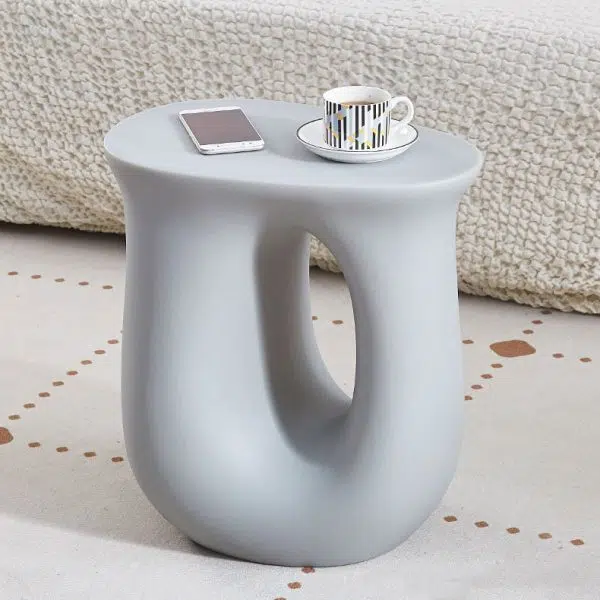 Contemporary Art Deco Hollow Design Oval Tabletop Plastic End Table For Living Room - Image 20