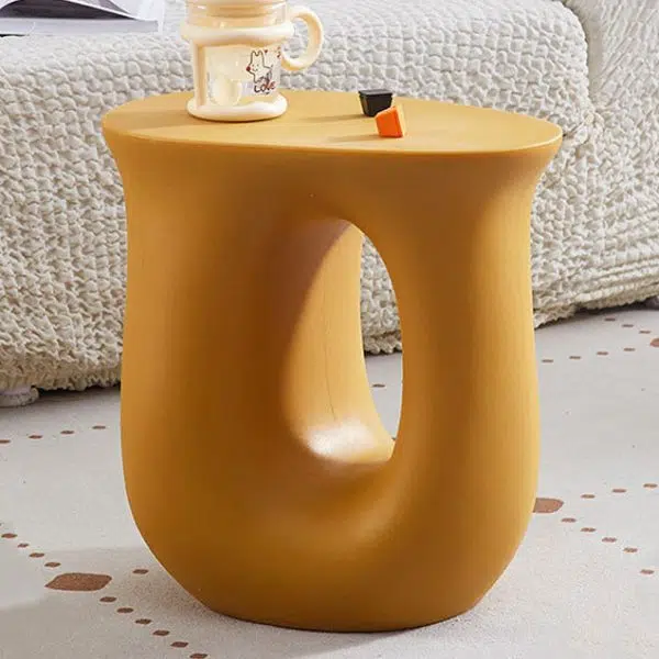 Contemporary Art Deco Hollow Design Oval Tabletop Plastic End Table For Living Room - Image 11