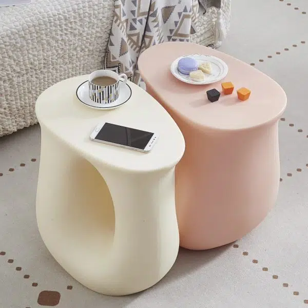 Contemporary Art Deco Hollow Design Oval Tabletop Plastic End Table For Living Room - Image 9