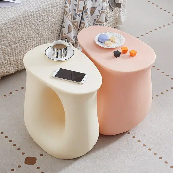 Contemporary Art Deco Hollow Design Oval Tabletop Plastic End Table For Living Room - Image 12