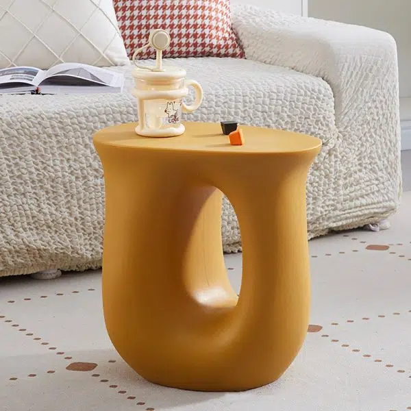 Contemporary Art Deco Hollow Design Oval Tabletop Plastic End Table For Living Room - Image 22