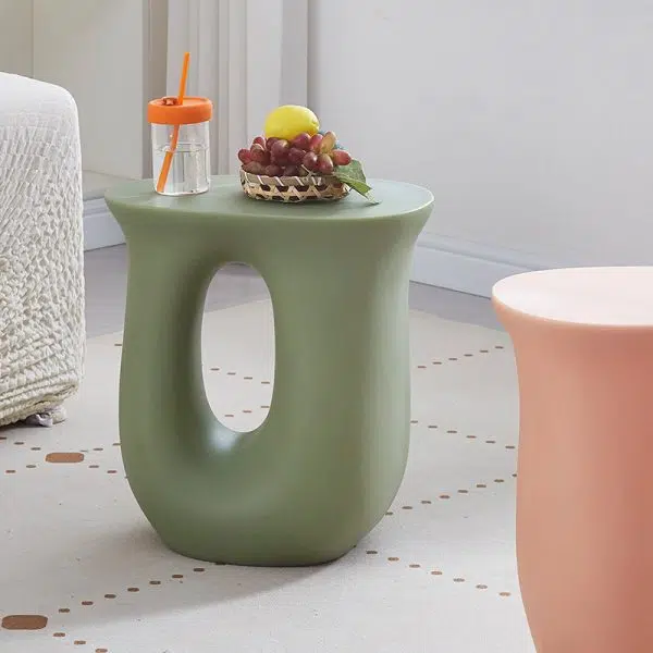 Contemporary Art Deco Hollow Design Oval Tabletop Plastic End Table For Living Room - Image 10