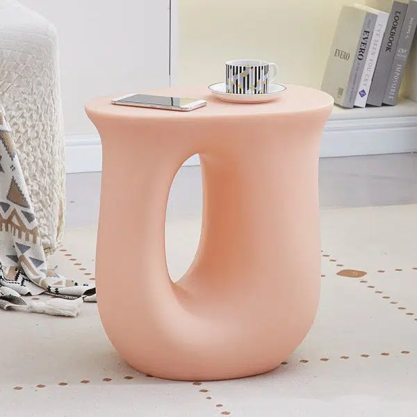 Contemporary Art Deco Hollow Design Oval Tabletop Plastic End Table For Living Room - Image 2