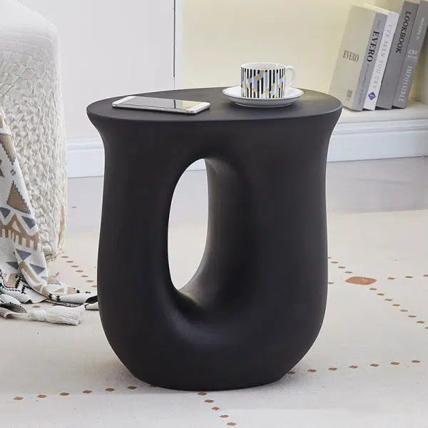 Contemporary Art Deco Hollow Design Oval Tabletop Plastic End Table For Living Room - Image 21