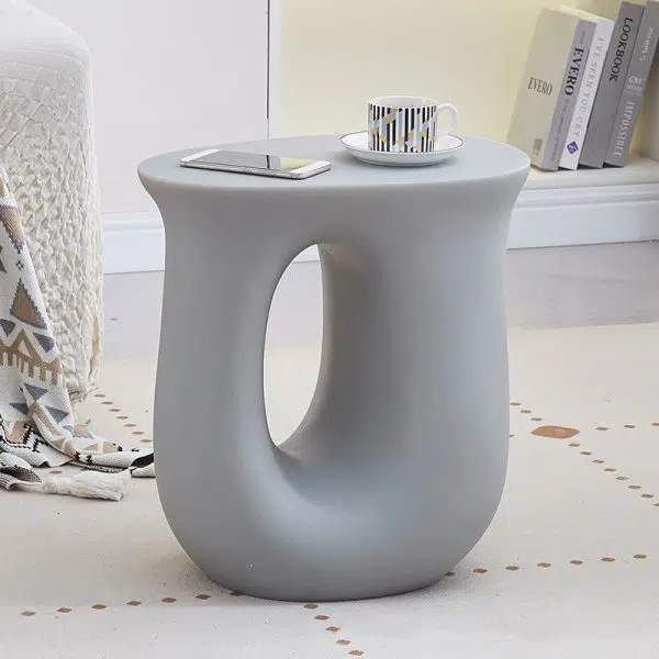 Contemporary Art Deco Hollow Design Oval Tabletop Plastic End Table For Living Room - Image 14